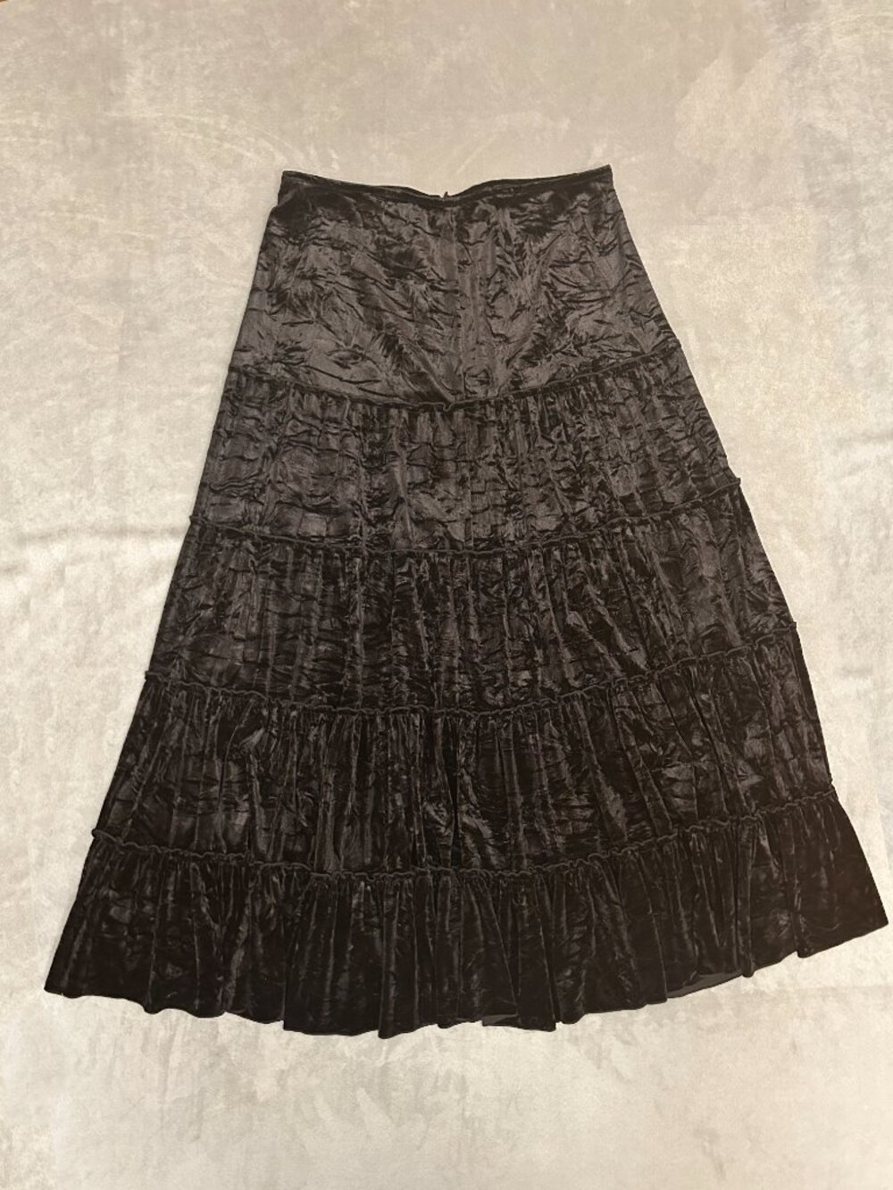 Bianca Nygård Black Crinkle Velvet Tiered Maxi Skirt Size 10 Boho
